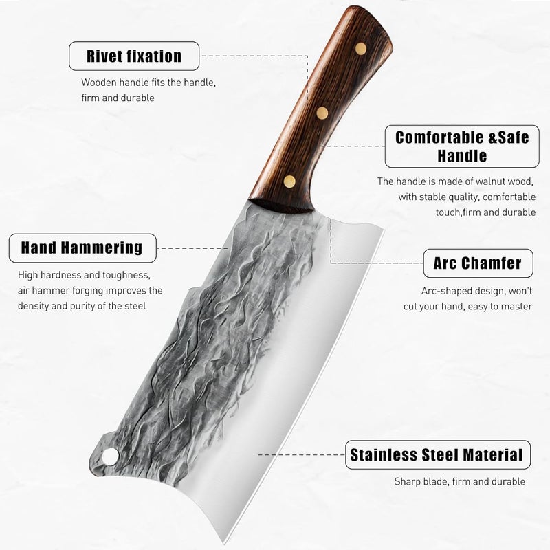 zeng 7 Pieces Butcher Knife Set with Roll Bag, Chef Knife Set for Meat Cleaver Cutting & Viking Knives with Ergonomic Handles, Stainless Steel Hand Forged Kitchen Knife Set for Home, Cooking, Camping - Image 3